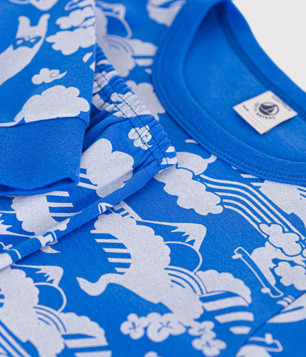 Pijama infantil de algod&oacute;n con estampado azul/blanco