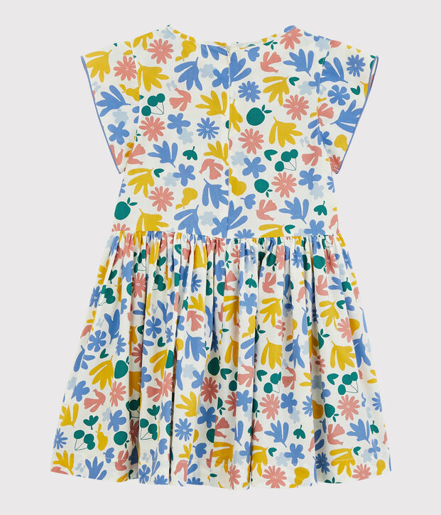 Vestido de popelina de manga corta para ni&ntilde;a blanco/multicolor