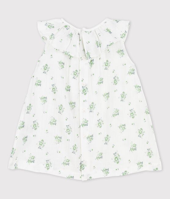 Vestido para bebé de manga corta con estampado de flores de gasa de algodón ecológico  blanco MARSHMALLOW/blanco MULTICO