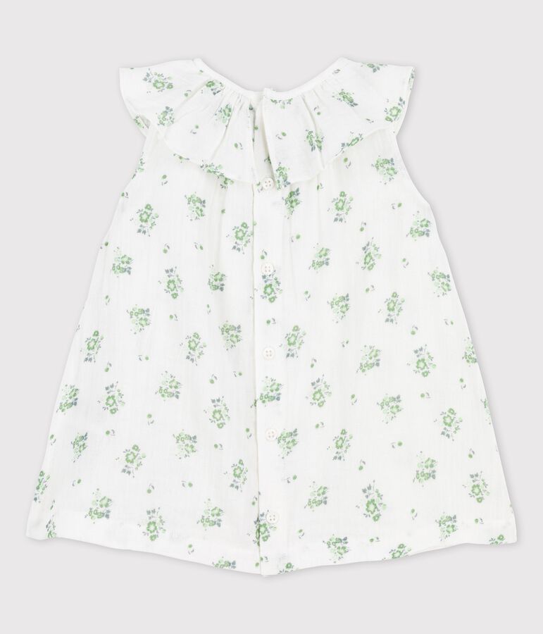 Vestido para beb&eacute; de manga corta con estampado de flores de gasa de algod&oacute;n ecol&oacute;gico blanco/multicolor