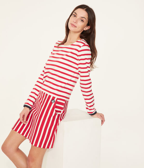 Vestido manga larga para mujer rojo TERKUIT/blanco MARSHMALLOW