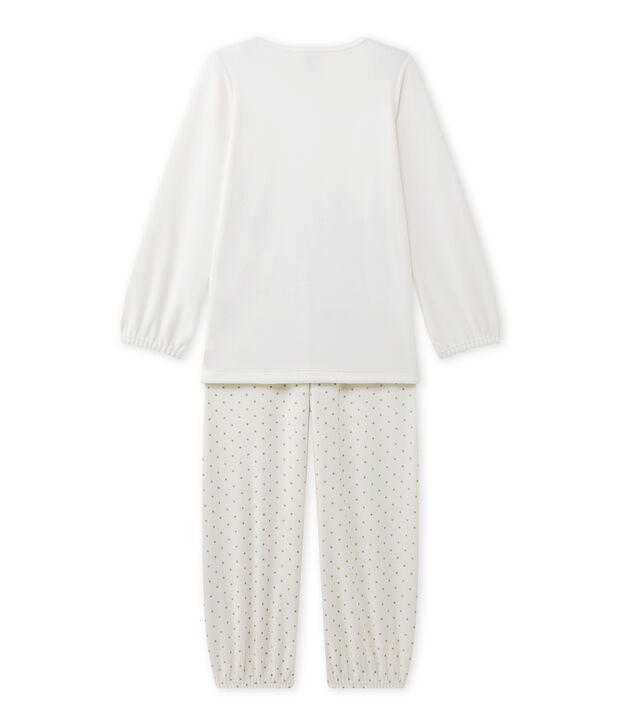 Pijama estampado de ni&ntilde;a en terciopelo blanco/amarillo