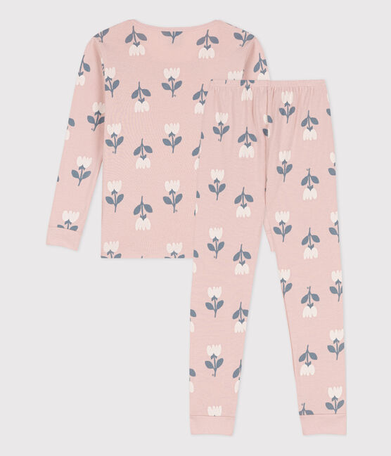 Pijama de algodón ajustado para niña rosa SALINE/blanco MULTICO