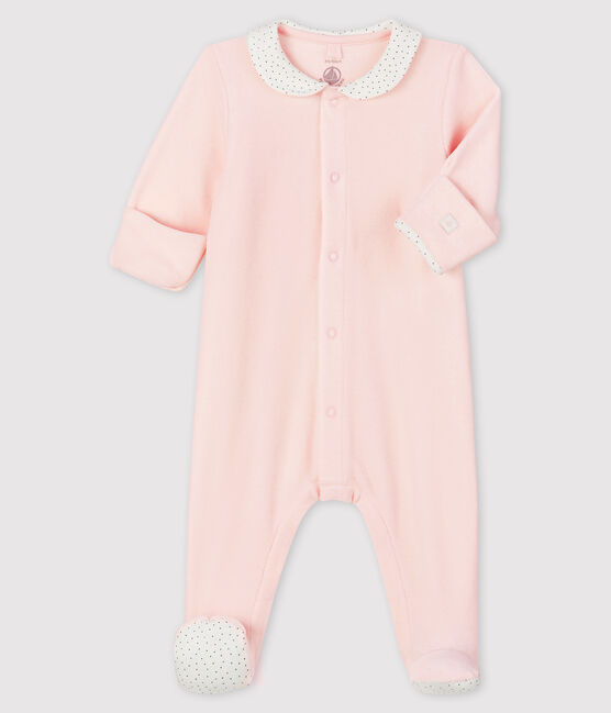 Pijama enterizo rosa con cuello de bebé en terciopelo de algodón ecológico rosa FLEUR