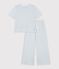 Pijama de algod&oacute;n a rayas de pernera ancha para mujer gris/blanco