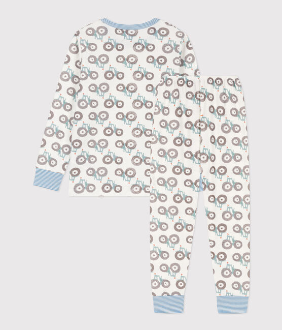 Pijama de algodón con tractor para niño/niña blanco MARSHMALLOW/blanco MULTICO