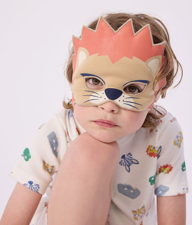 Pijama corto tipo disfraz infantil de algod&oacute;n con estampado de m&aacute;scaras blanco/multicolor