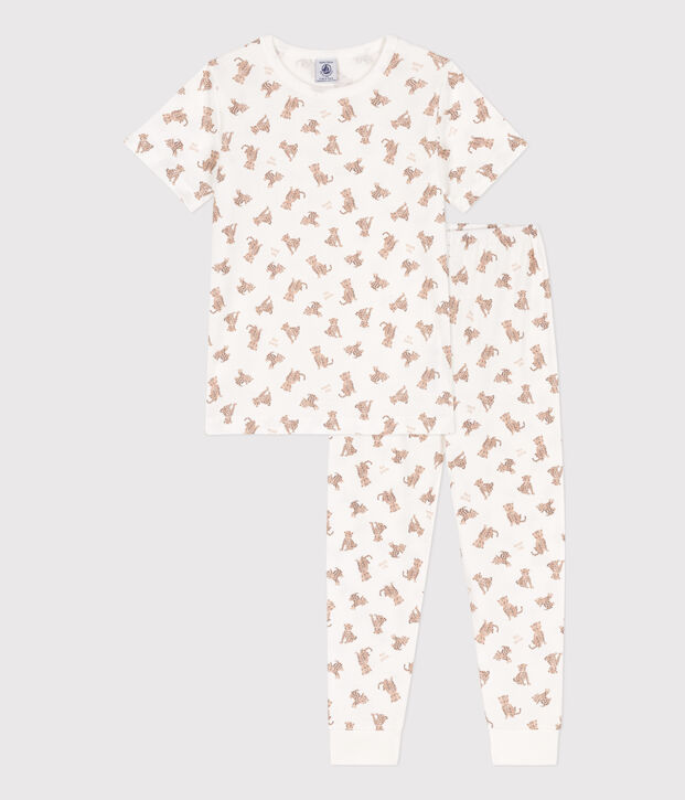 Pijama de manga corta con leopardos de algod&oacute;n de ni&ntilde;o/ni&ntilde;a blanco/multicolor