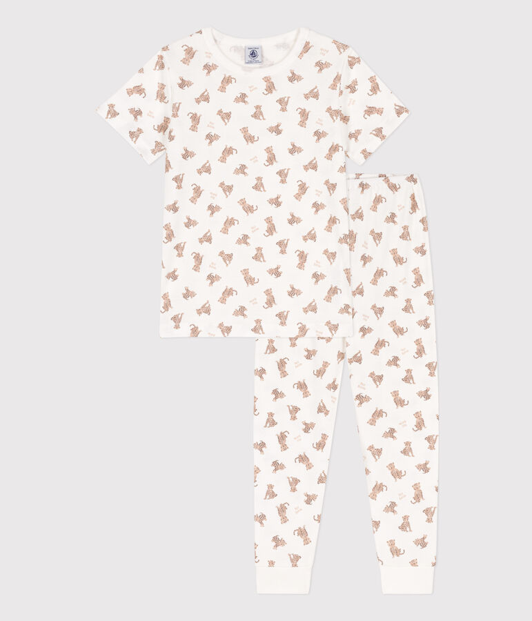 Pijama de manga corta con leopardos de algod&oacute;n de ni&ntilde;o/ni&ntilde;a blanco/multicolor