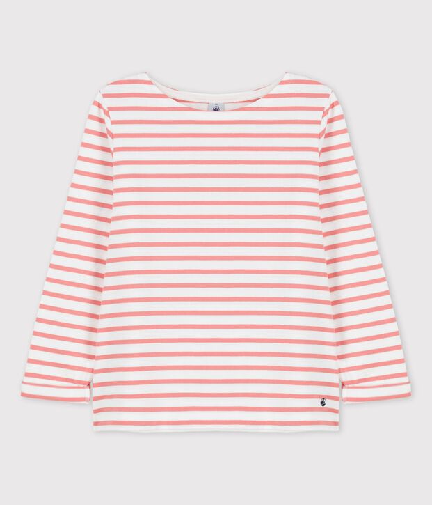 Jersey marinero de algod&oacute;n de mujer blanco/rosa