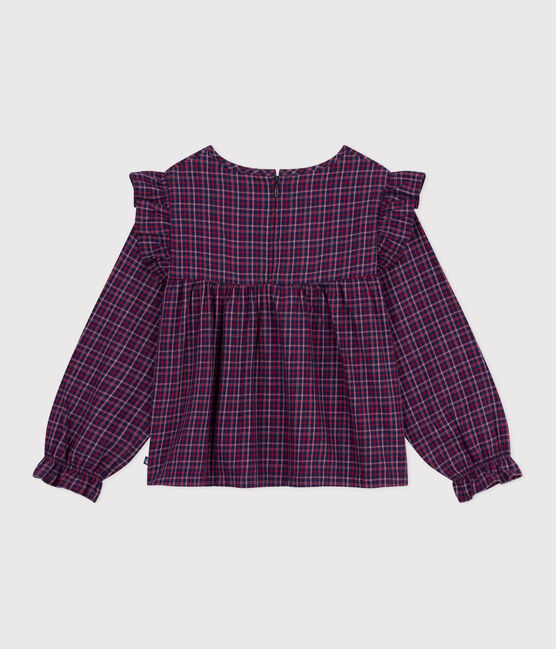 Blusa infantil de manga larga de franela a cuadros azul SMOKING/blanco MULTICO