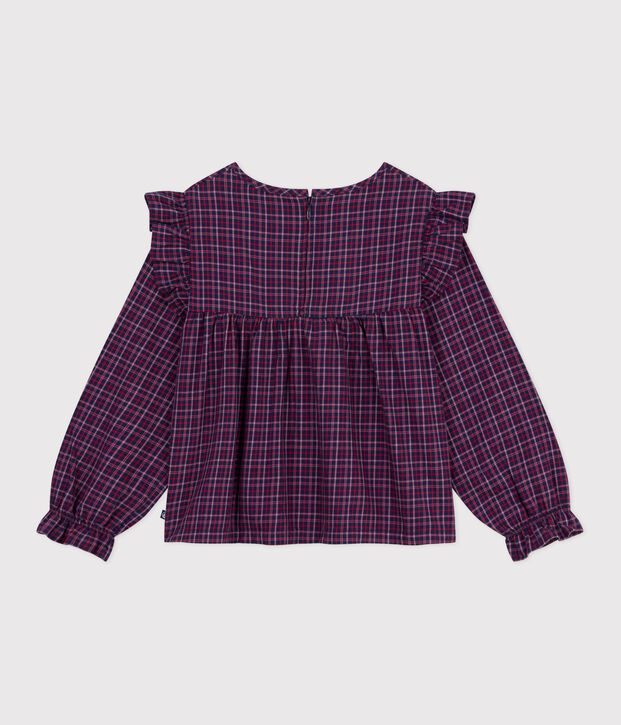 Blusa infantil de manga larga de franela a cuadros azul/multicolor