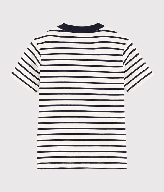 Camiseta de manga corta de punto de niño blanco MARSHMALLOW/azul SMOKING