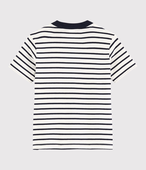 Camiseta de manga corta de punto de ni&ntilde;o blanco/azul