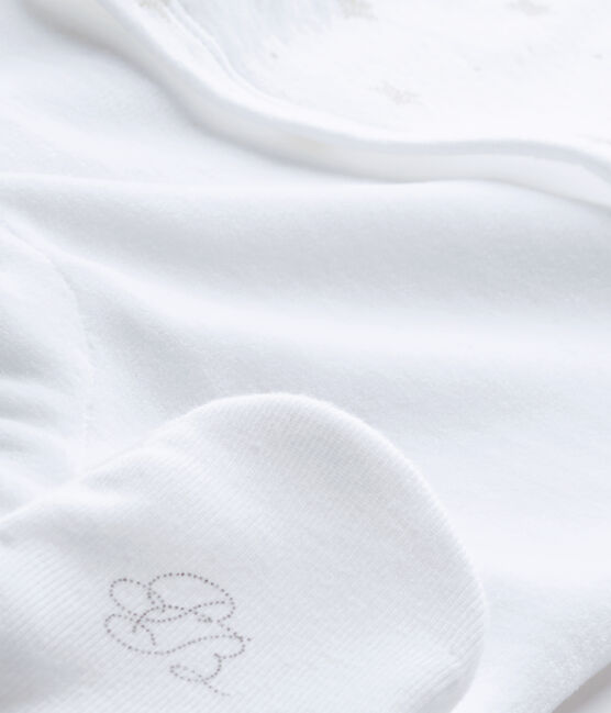 Pelele blusa bebé mixto bi-materia blanco ECUME/marron SHITAKE