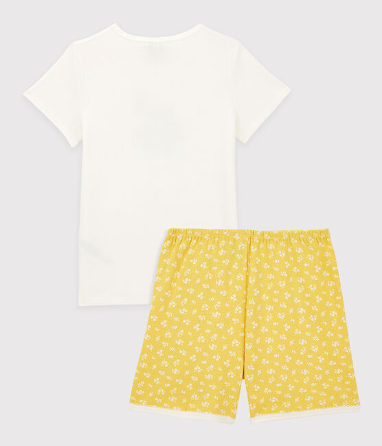 Pijama corto de algodón con flores para niña blanco MARSHMALLOW/ ORGE