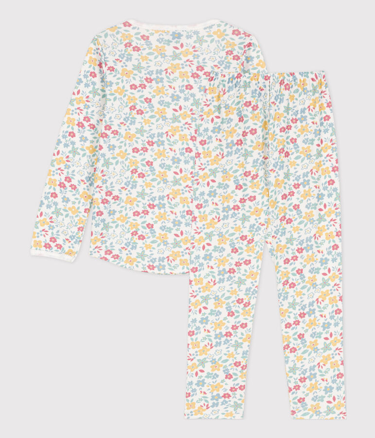 Pijama de algod&oacute;n con flores para ni&ntilde;a blanco MARSHMALLOW/blanco MULTICO