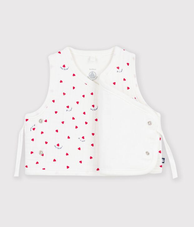 Chaleco de gasa de algod&oacute;n con estampado de corazoncitos para beb&eacute; blanco/multicolor