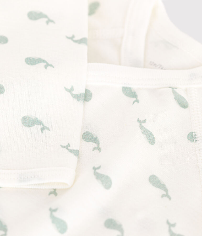 Body cruzado de manga larga de algod&oacute;n para beb&eacute; blanco/verde