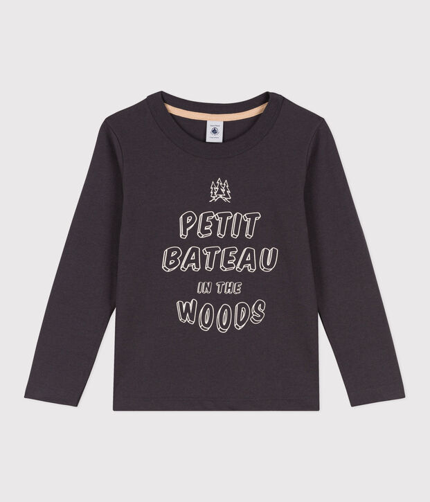 Camiseta de algod&oacute;n de manga larga de ni&ntilde;o gris