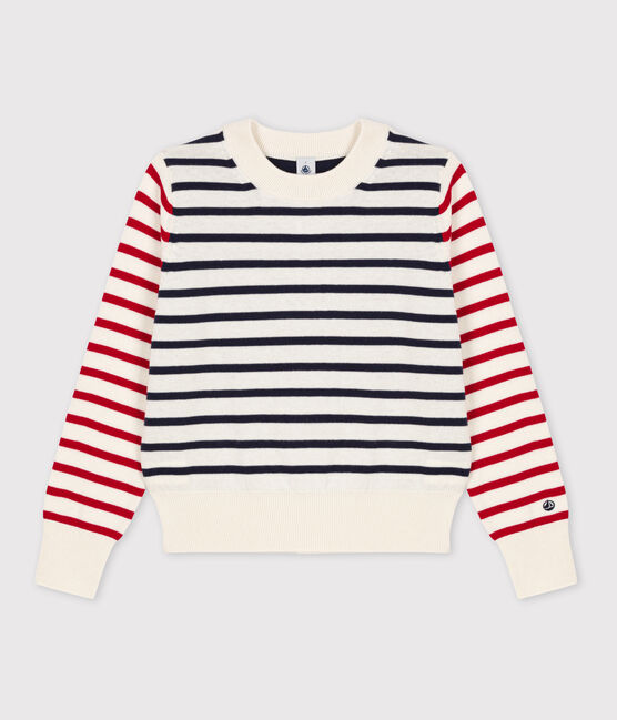 Jersey de lana y algodón con rayas marineras para mujer blanco MARSHMALLOW/blanco MULTICO
