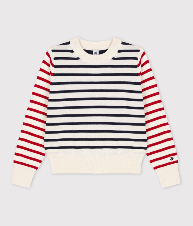 Jersey de lana y algod&oacute;n con rayas marineras para mujer blanco/multicolor