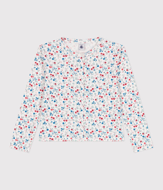 Cárdigan infantil de algodón con flores blanco MARSHMALLOW/blanco MULTICO
