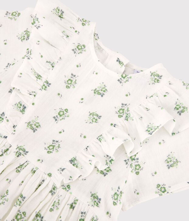 Vestido estampado de gasa de algod&oacute;n org&aacute;nico de ni&ntilde;a blanco/multicolor