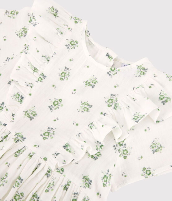 Vestido estampado de gasa de algodón orgánico de niña blanco MARSHMALLOW/blanco MULTICO