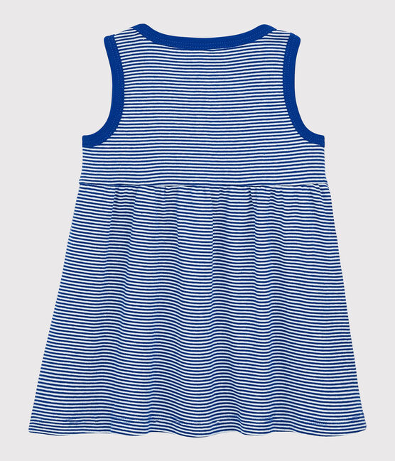 Vestido de rayas sin mangas de canalé de bebé niña azul SURF/blanco MARSHMALLOW