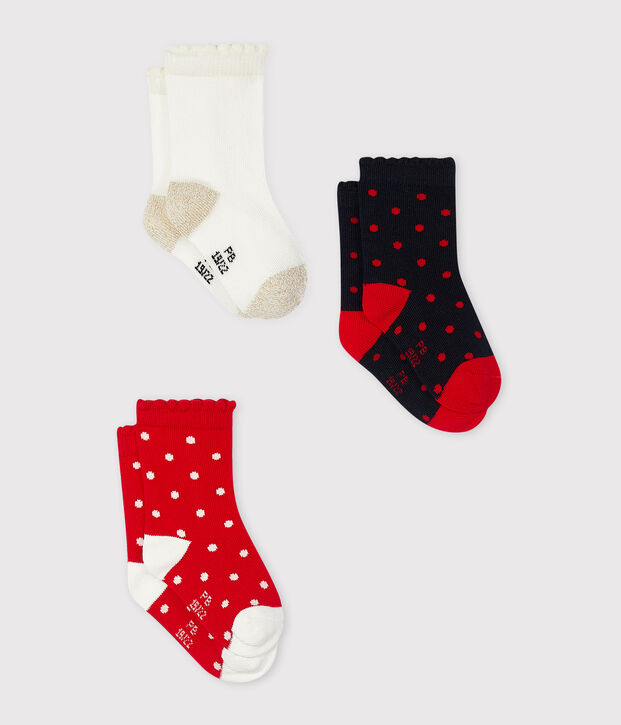 Lote de 3 pares de calcetines para beb&eacute; ni&ntilde;a multicolor