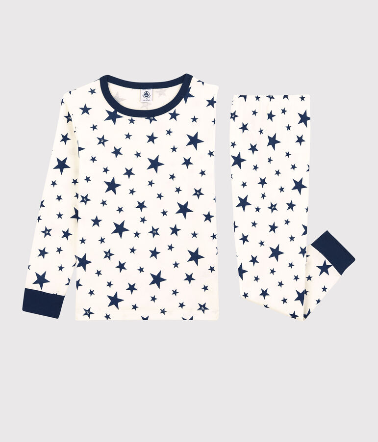 Pijama con estrellas de algod&oacute;n org&aacute;nico infantil unisex blanco/azul
