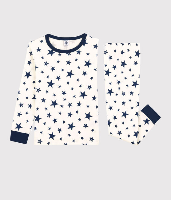 Pijama con estrellas de algodón orgánico infantil unisex blanco MARSHMALLOW/azul MEDIEVAL