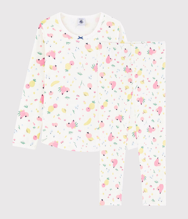 Pijama con estampado de frutas de verano de ni&ntilde;a de algod&oacute;n ecol&oacute;gico blanco/multicolor