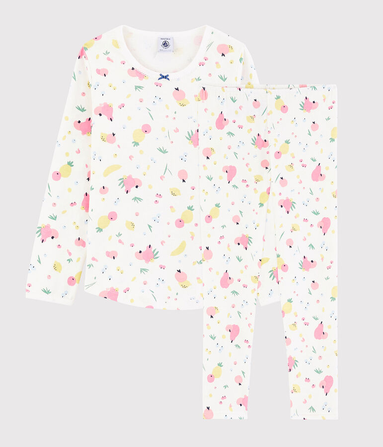 Pijama con estampado de frutas de verano de ni&ntilde;a de algod&oacute;n ecol&oacute;gico blanco/multicolor