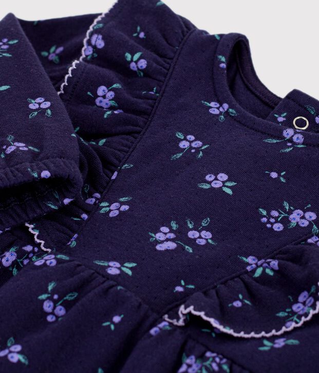 Vestido de algod&oacute;n de manga larga con estampado de flores para beb&eacute; azul/multicolor