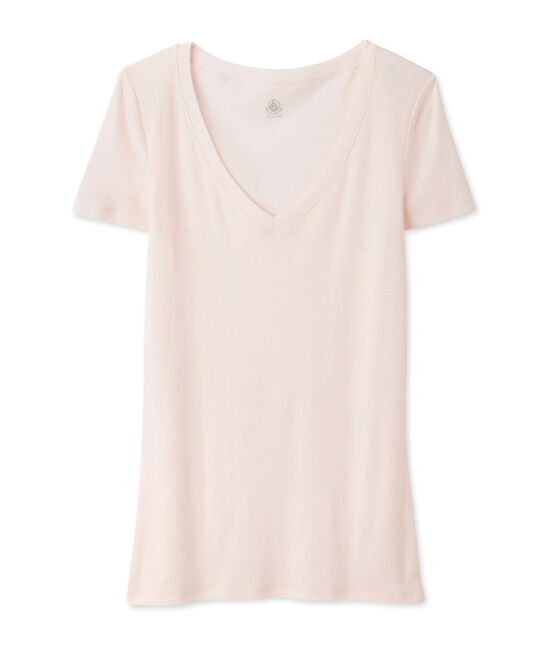 camiseta de manga corta con cuello en v de mujer rosa FLEUR