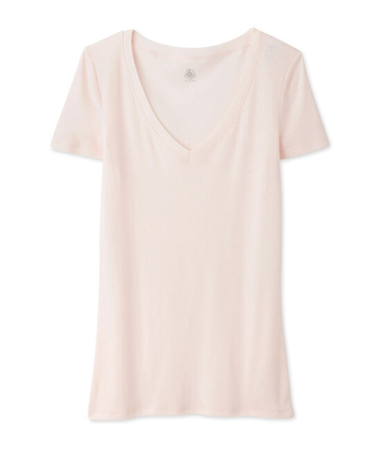 camiseta de manga corta con cuello en v de mujer rosa FLEUR