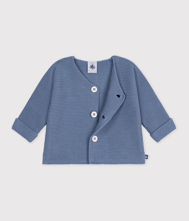 Cardigan b&eacute;b&eacute; tricot point mousse en coton uni azul