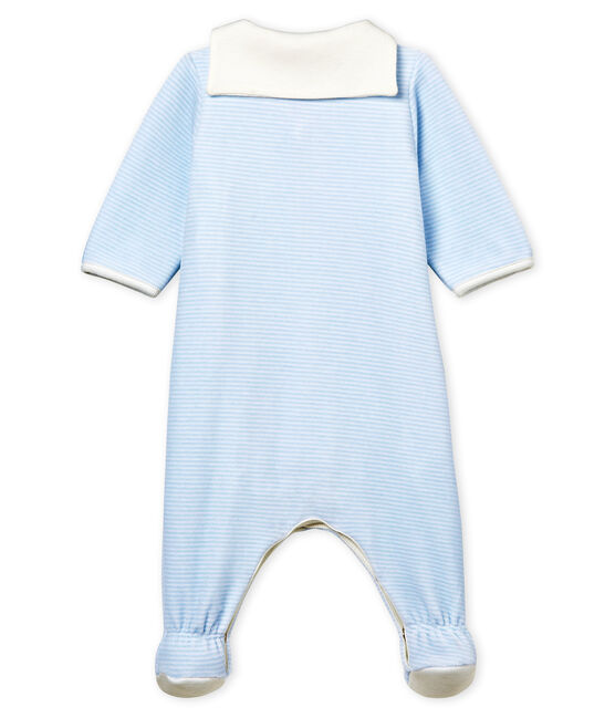 Bodyjama de terciopelo milrayas para bebé niño azul FRAICHEUR/blanco ECUME