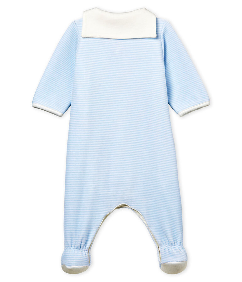 Bodyjama de terciopelo milrayas para beb&eacute; ni&ntilde;o azul/blanco
