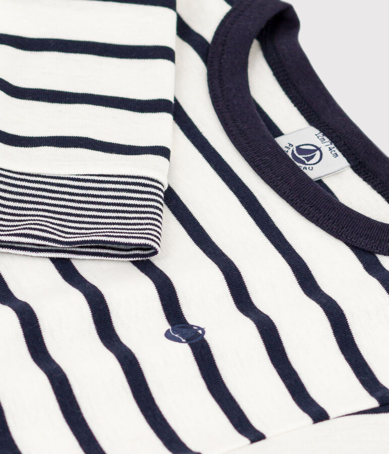 Camiseta de manga larga de algod&oacute;n a rayas de beb&eacute; blanco/azul