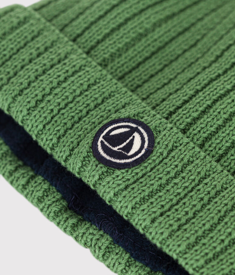 Gorro de punto tricotado con forro polar para beb&eacute; verde PALMERAIE