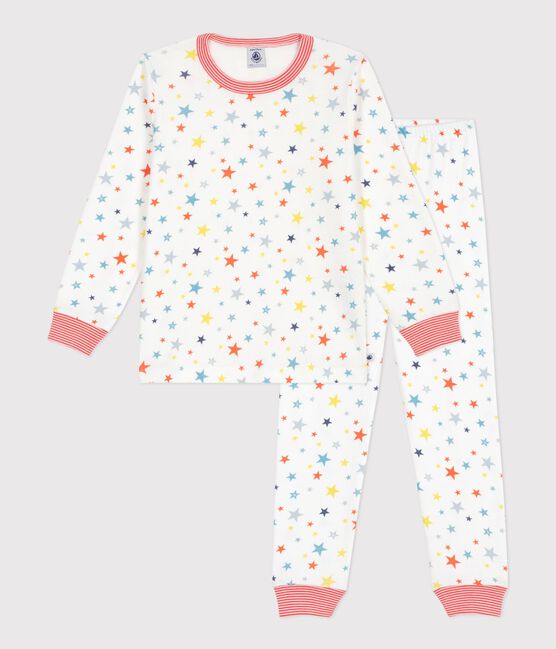 Pijama infantil de algodón con estampado de estrellas blanco MARSHMALLOW/blanco MULTICO