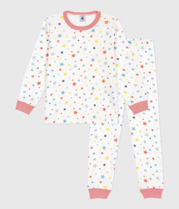 Pijama infantil de algod&oacute;n con estampado de estrellas blanco/multicolor