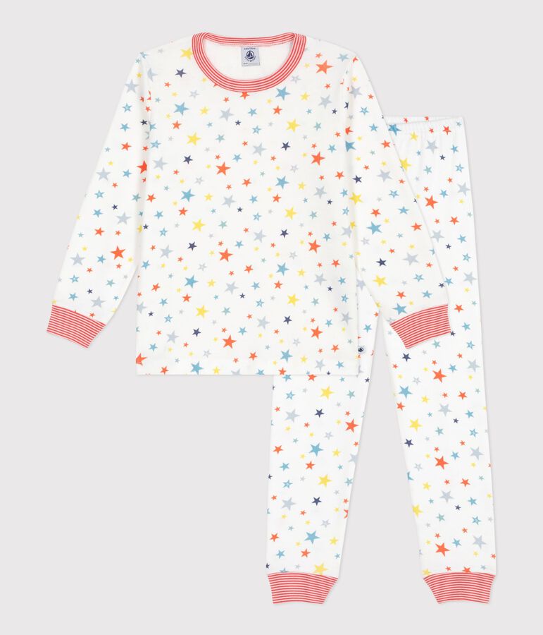 Pijama infantil de algod&oacute;n con estampado de estrellas blanco/multicolor
