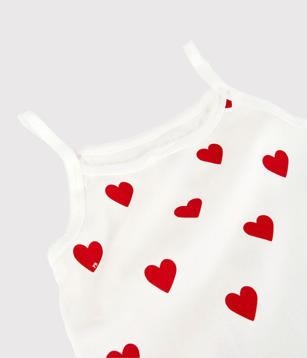 Camiseta de tirantes de algod&oacute;n con corazones de mujer blanco/rojo