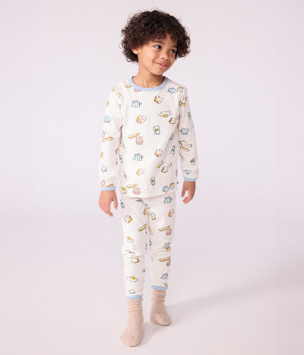 Pijama infantil de t&uacute;bico con estampado de desayuno blanco/multicolor