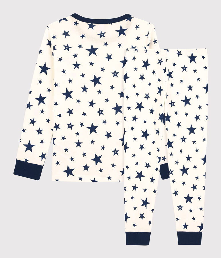 Pijama con estrellas de algod&oacute;n org&aacute;nico infantil unisex blanco/azul