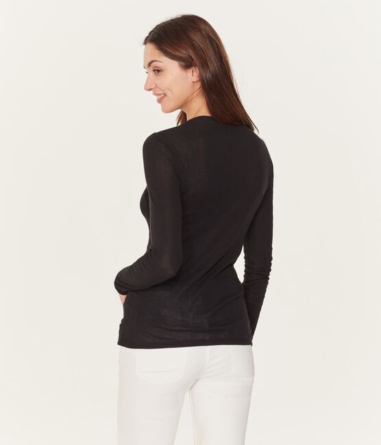 Camiseta de manga larga con cuello de bailarina de mujer negro NOIR